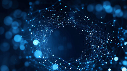 a captivating abstract illustration of interconnected blue particles in a dark space