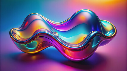 fluid abstract metallic holographic shape on colorful gradient background, , rendered, fluid, abstract, metallic