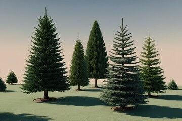 Lifelike 3D Illustrations of Conifers and Evergreen Trees with Realistic Ground Shadows for Digital Media and Landscaping Design