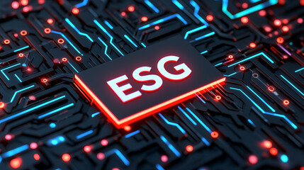 Wall Mural - ESG Concept - Futuristic Circuit Board with Red Neon Lights