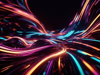 Wall Mural - Abstract neon wallpaper. Glowing dynamic lines over black background.