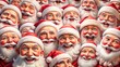 © kansak01 - Cheerful Santa Claus faces with rosy cheeks and bright smiles overflow the frame, radiating warmth and joy to