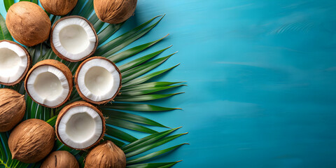 Collection of coconut on a background, coconut, tropical, fruit, food, fresh, organic, healthy, natural, exotic, ingredient