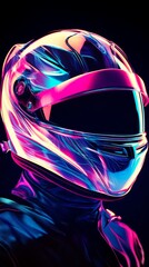 Wall Mural - Futuristic motorcycle helmet with neon lights, abstract design