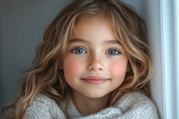 Portrait of a Joyful Young Girl Smiling at the Camera Against a Neutral Grey Background