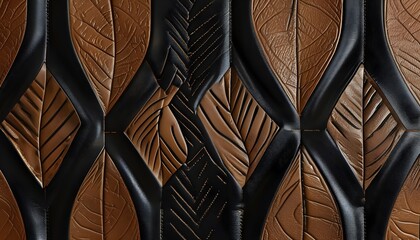 Elegant black leather texture with natural brown material pattern background