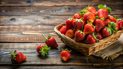 Wall Mural - Fresh organic strawberries displayed on a rustic wooden table , organic, strawberries, fruit, natural, fresh, healthy, farm