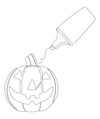 Wall Mural - One continuous line of Jack O' Lantern drawn by with felt tip pen. Thin Line Halloween pumpkin Illustration vector concept. Contour Drawing Creative ideas.