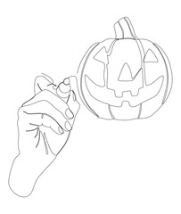 Wall Mural - One continuous line of Jack O' Lantern drawn by with felt tip pen. Thin Line Halloween pumpkin Illustration vector concept. Contour Drawing Creative ideas.