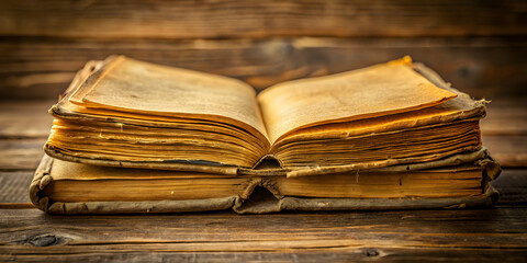 Old, shabby book with yellowed pages showing signs of age and wear , vintage, aged, weathered, antique, literature, education