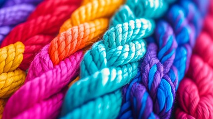 Wall Mural - A Closeup of Vibrant Intertwined Ropes, Macro Photography, Color, Texture, Abstract, rope, texture