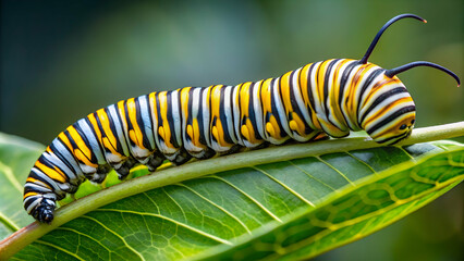 Monarch caterpillar eating komatsuna leaf, Monarch butterfly, caterpillar, eating, leaf, komatsuna, green, nature, insect