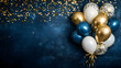 © Vicky - celebratory metallic gold blue white balloons ribbon festive festival holiday celebration birthday background backdrop luxury luxurious confetti scattered sparkles elegant party invitation card ball