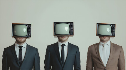 Wall Mural - Vintage TV Heads -  Businessmen with Retro Televisions Over Their Faces