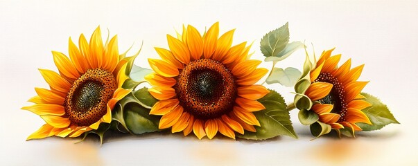 Watercolor sunflowers in full bloom, bright and cheerful happiness