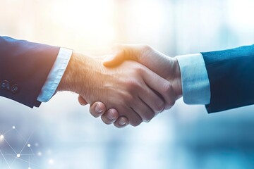 Business, agreement or handshake with zoom for cooperation, welcome or thank you for meeting. Partnership, shaking hands or contact with greeting for b2b or teamwork, collaboration or success, ai