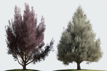 Salix Purpurea Nana and Olive Trees Isolated on White Background for Eco-Friendly Botanical Design