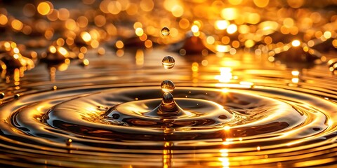 golden droplets splash into water creating mesmer