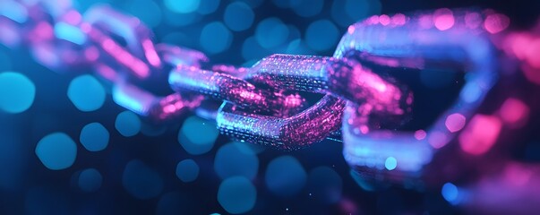 Wall Mural - Abstract Chain Link with Neon Lights and Bokeh Background