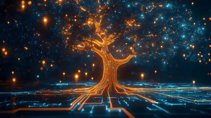 Wall Mural - Glowing Tree Network Abstract