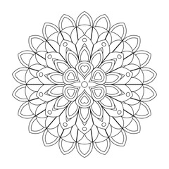 Poster - Asian floral mandala for adults coloring book. Vector ethnic circular ornament. Black and white linear illustration