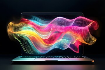 Sticker - Abstract Colorful Waves Emitting from Laptop Screen