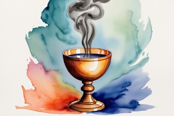 Sacred Tradition Watercolor Chalice with Rising Smoke Imagery