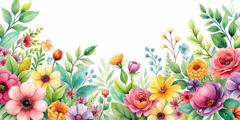 Sticker - Watercolor floral background with vibrant flowers and delicate leaves, flower, watercolor, art, background, wallpaper, design