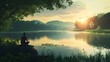 © STGZ. - A peaceful image of a person sitting in a lotus position by a calm river practicing mindfulness