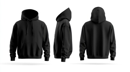 Wall Mural - Black hoodie mockup with a pouch pocket isolated on a white background.