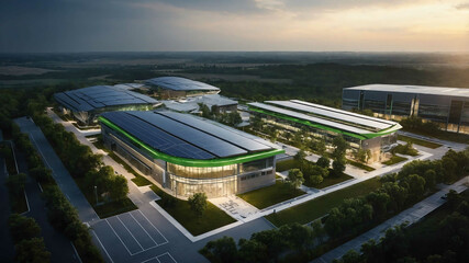 Poster - Modern tech park with robotic infrastructure and green energy solutions