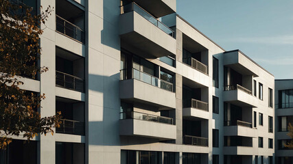 Poster - Minimalist apartment building with clean lines and large windows