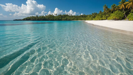 Serene tropical beach with white sand and crystal clear water