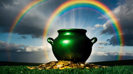 Wall Mural - Saint patricks day pot of gold with rainbow