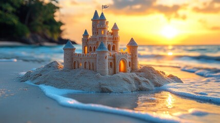 Canvas Print - Sandcastle at Sunset