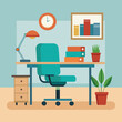 © MdMidhad - A desk with a chair for office environment Millennials at work. Flat editable vector illustration, clip art