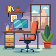 © MdMidhad - A desk with a chair for office environment Millennials at work. Flat editable vector illustration, clip art