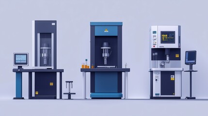 Testing equipment in a flat design, side view, set in a laboratory environment with an animation style, featuring a split-complementary color scheme for enhanced visual impact.