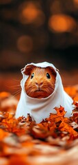 Guinea pig in a ghost costume with a spooky background, ghost guinea pig, adorable Halloween rodent