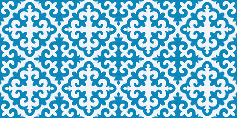 Leinwandbilder - Ornamental pattern with repeating diamond patterns. Blue stylish ornaments, seamless vector.