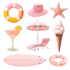 PNG pink Summer essential set, transparent background