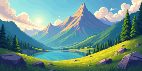 Wall Mural - Peaceful Mountain Lake Scenery