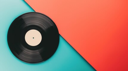 A black record sits on a colorful background