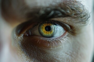 Extreme close-up of a young businessman's eye capturing intense focus and determination in a professional setting