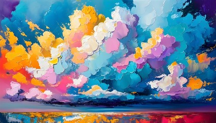 Vibrant abstract swirls of oil paint resembling a colorful cloud formation