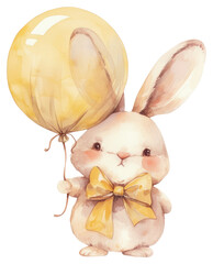 Wall Mural - PNG Cute bunny holding yellow balloon