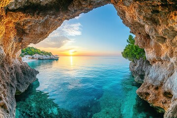 Photo of An arch-shaped cave on the island's coastline