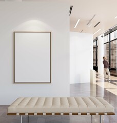 Wall Mural - poster mockup in modern art showroom gallery wall interior background. 3d rendering