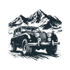 Poster - The old truck. Black white vector logo illustration.
