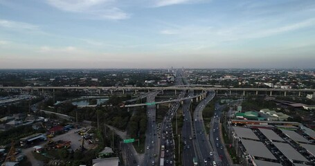 Wall Mural - Aerial view city transport junction cross road with car movement transport industry